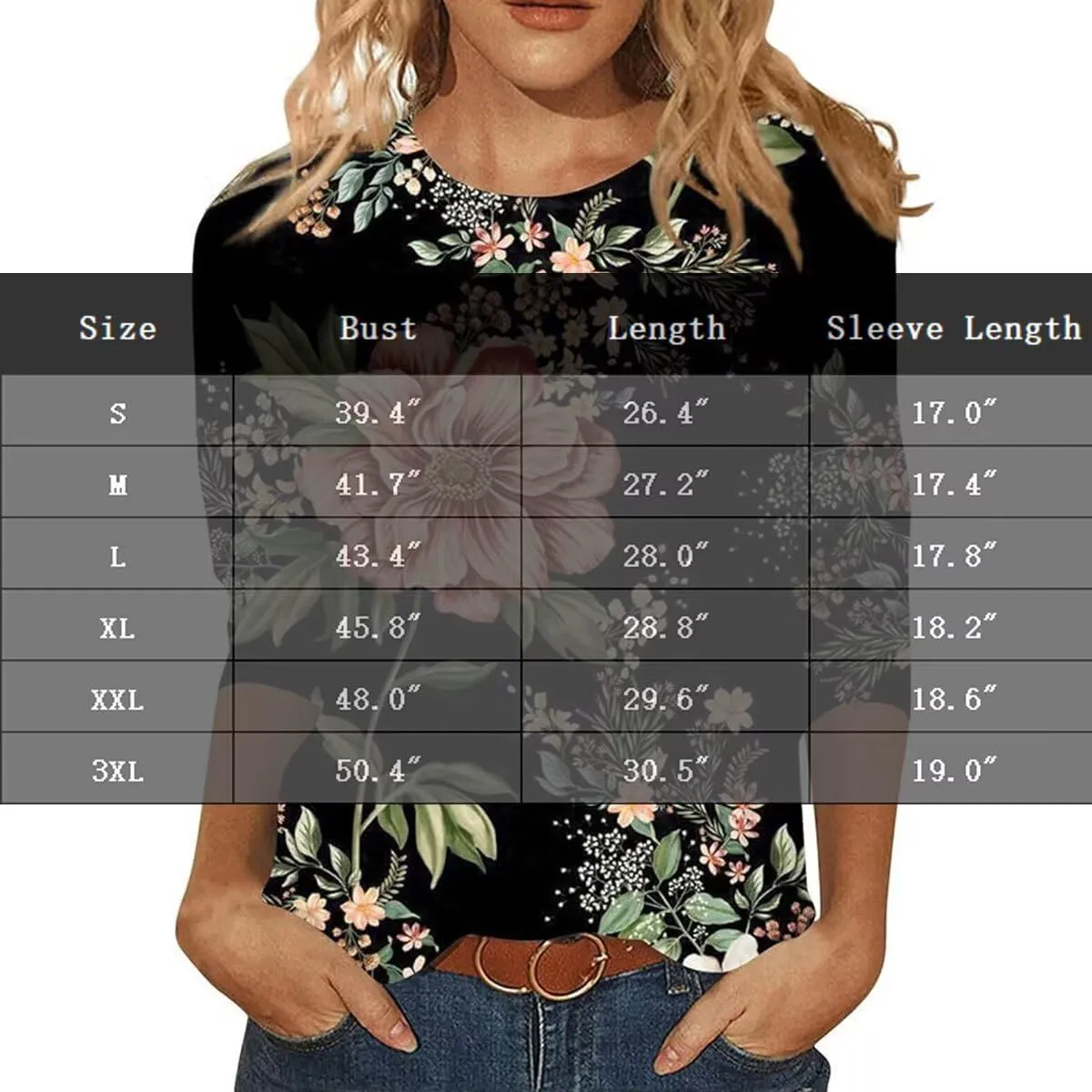 3/4 Length Sleeve Womens Tops 2025 Crewneck Casual Tunic Tops Loose Fit Boho Clothes Floral Print Summer T Shirts