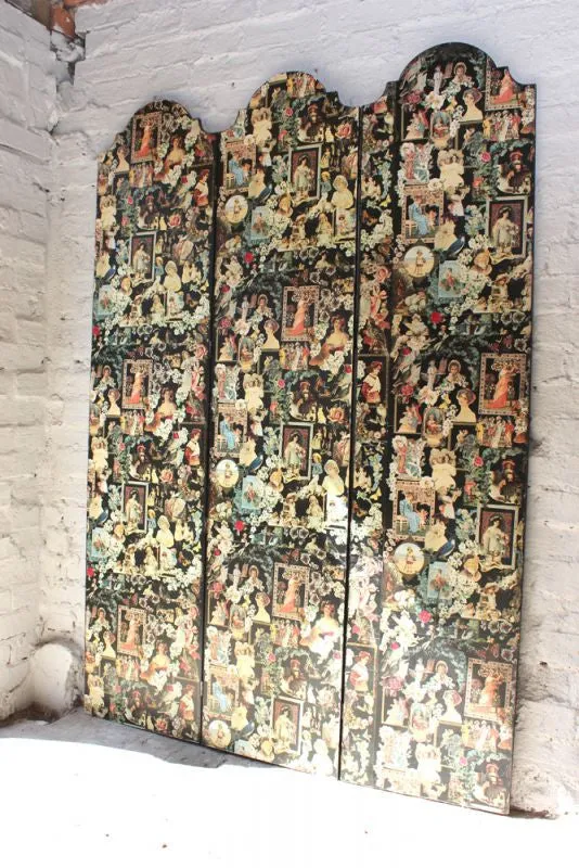 A Fabulous c.1950s Vintage Decoupage 'Scrap' Three-Fold Screen