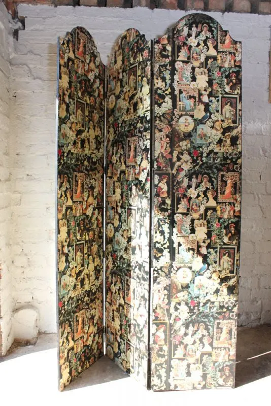 A Fabulous c.1950s Vintage Decoupage 'Scrap' Three-Fold Screen