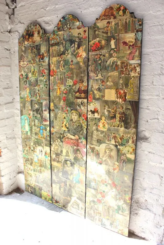 A Fabulous c.1950s Vintage Decoupage 'Scrap' Three-Fold Screen