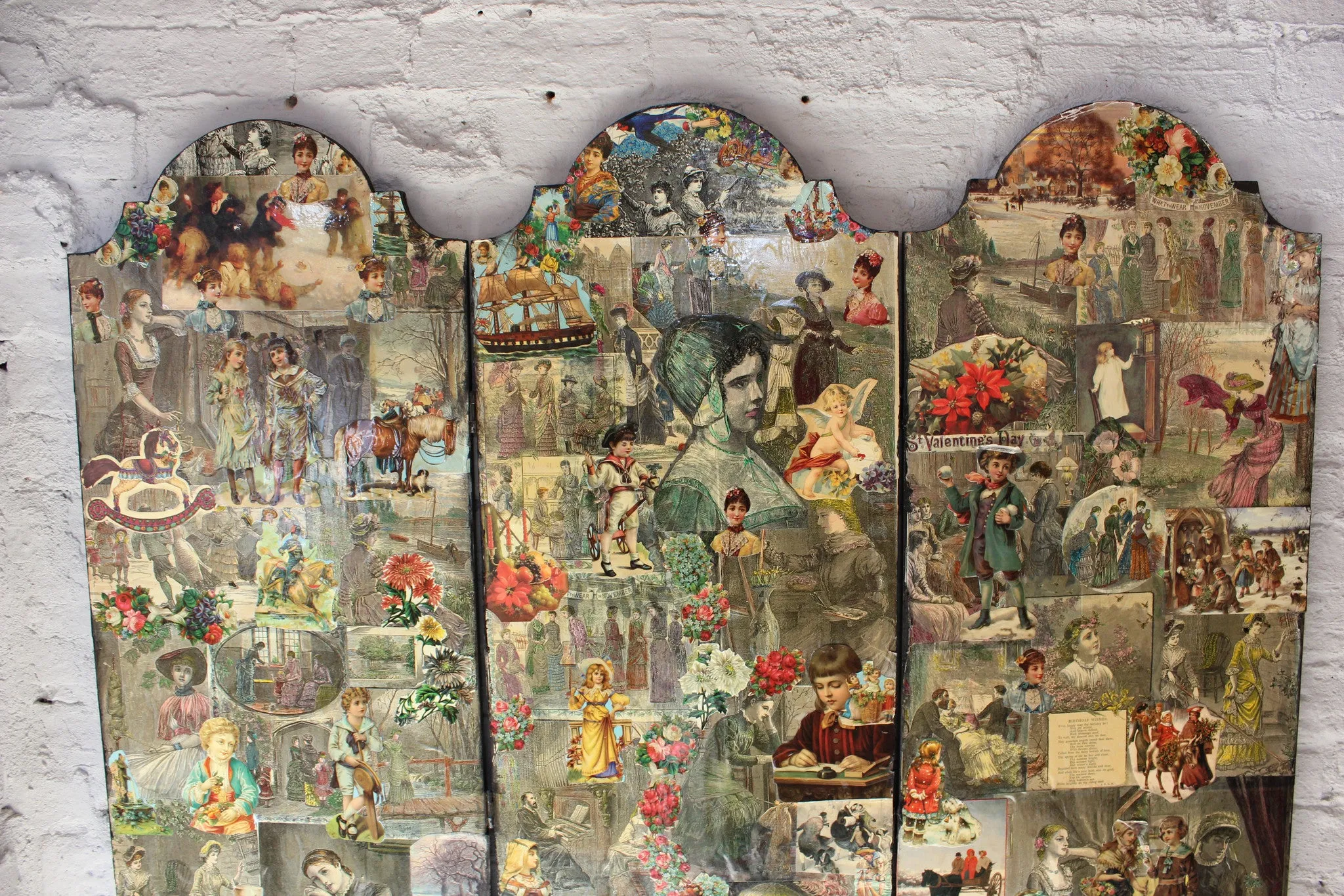 A Fabulous c.1950s Vintage Decoupage 'Scrap' Three-Fold Screen