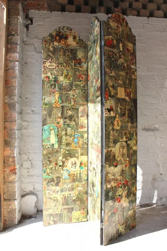 A Fabulous c.1950s Vintage Decoupage 'Scrap' Three-Fold Screen