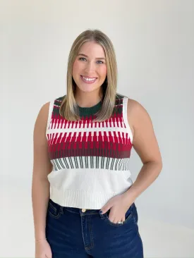 Aarya Sweater Vest - White Green Multi