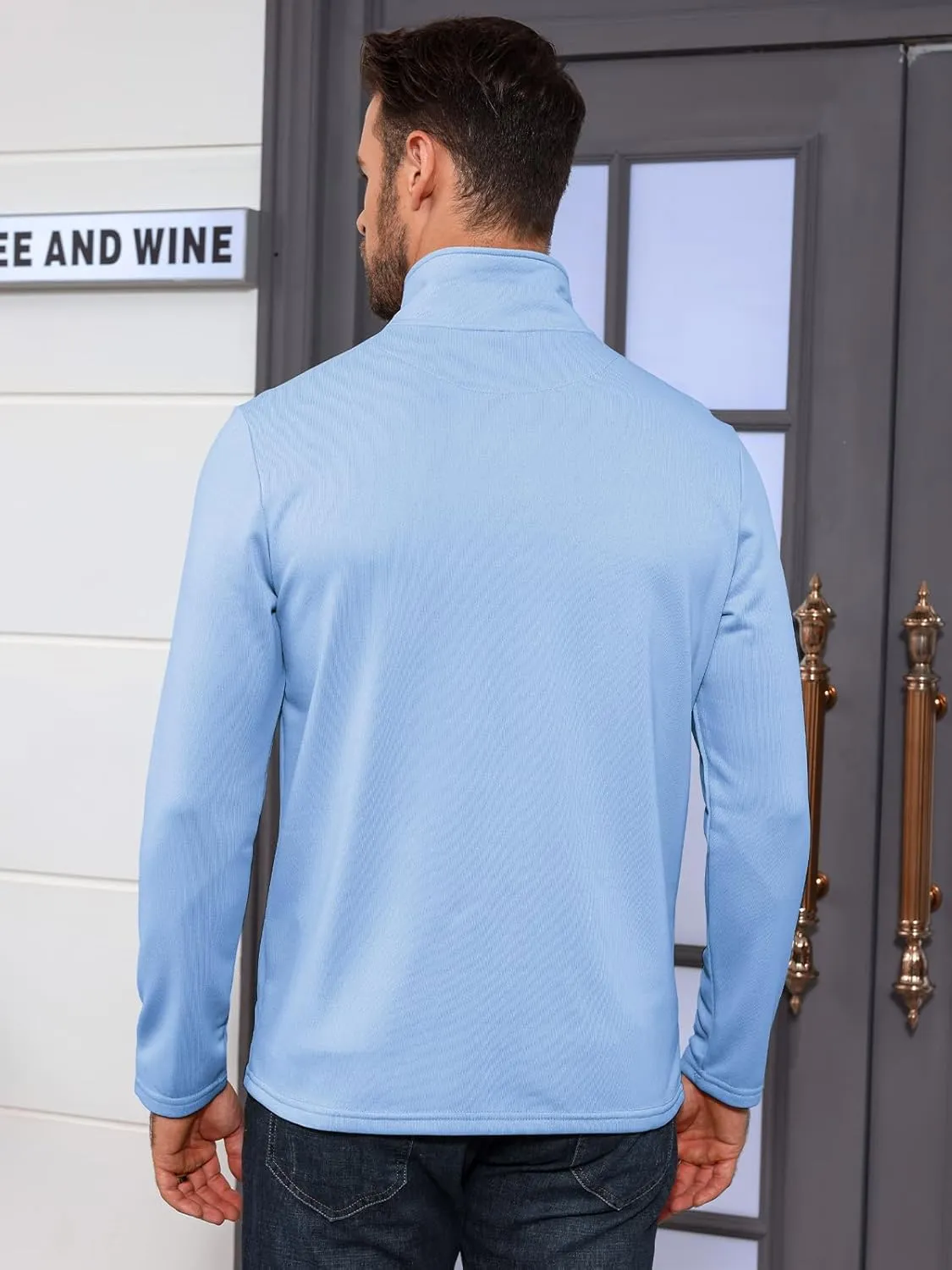 Angbater Mens Long Sleeve Quarter Zipper Polo Shirts Striped Color Block Sweater Mock Neck Golf Pullover