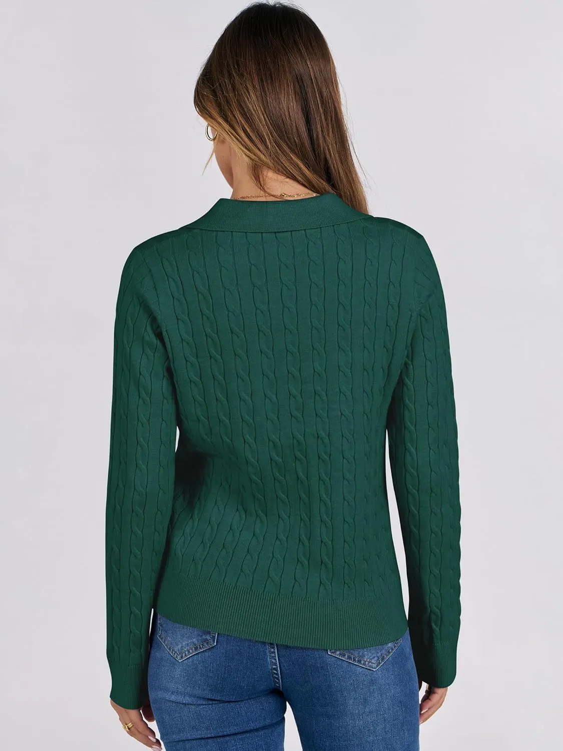 ANRABESS Womens Cable Knit Sweaters Long Sleeve V Neck Sweater Tops Casual Pullover Polo Shirts 2024 Fall Fashion Outfits