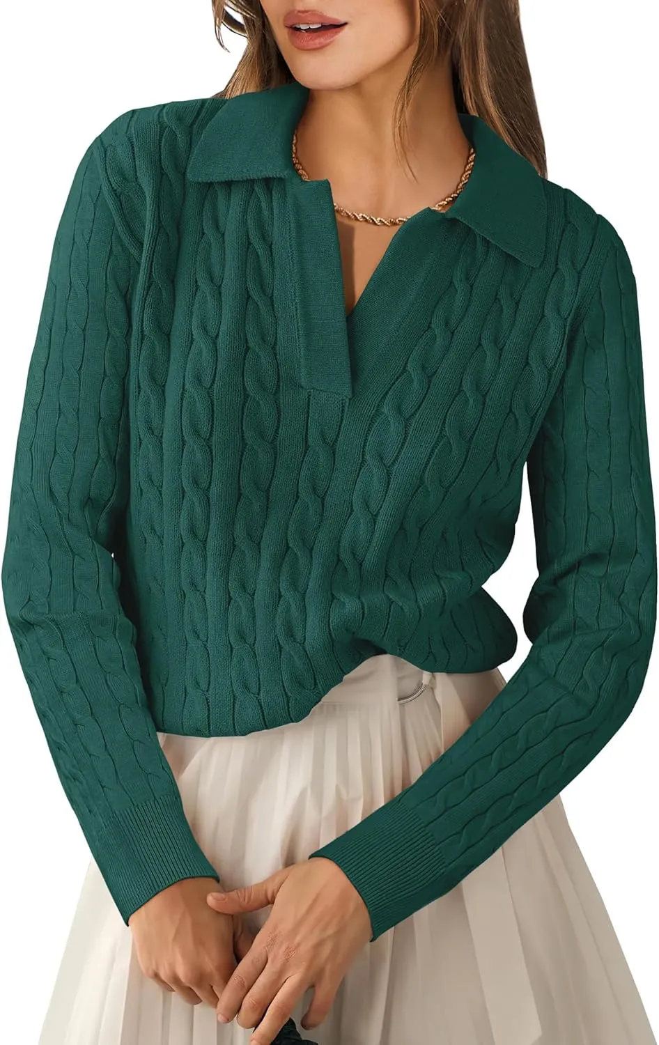 ANRABESS Womens Cable Knit Sweaters Long Sleeve V Neck Sweater Tops Casual Pullover Polo Shirts 2024 Fall Fashion Outfits