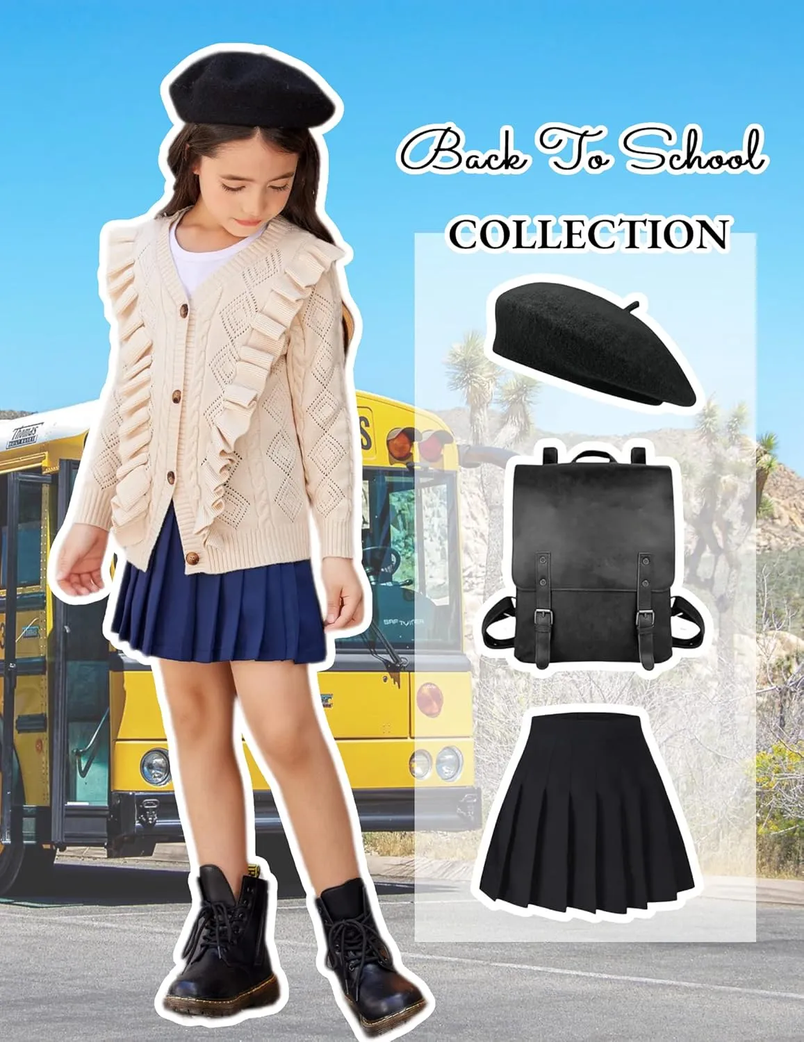 Arshiner Girls Cardigan Sweaters Ruffle School Uniform Sweater V Neck Button Front Outerwear 4-13 Years