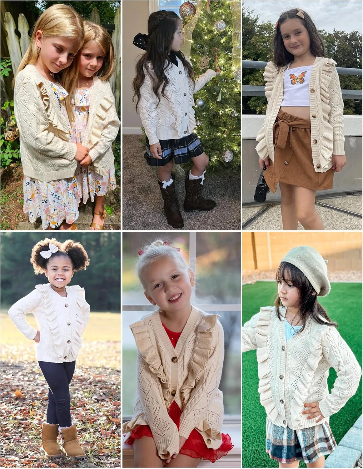 Arshiner Girls Cardigan Sweaters Ruffle School Uniform Sweater V Neck Button Front Outerwear 4-13 Years