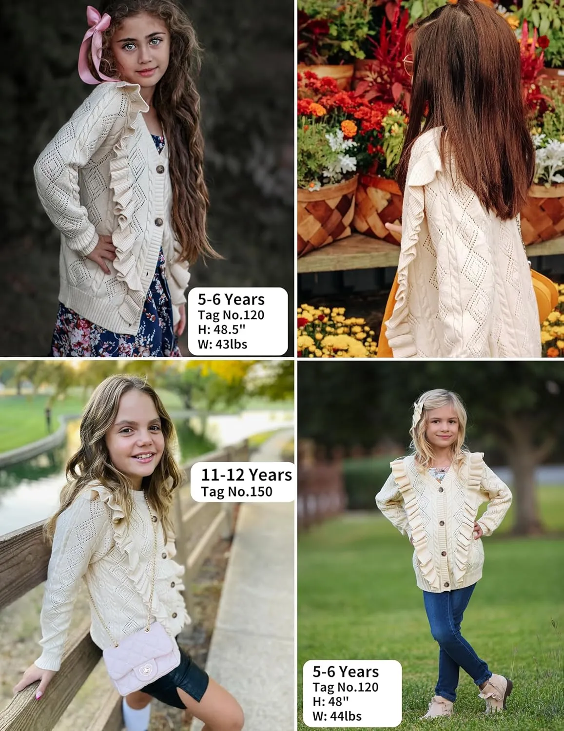Arshiner Girls Cardigan Sweaters Ruffle School Uniform Sweater V Neck Button Front Outerwear 4-13 Years