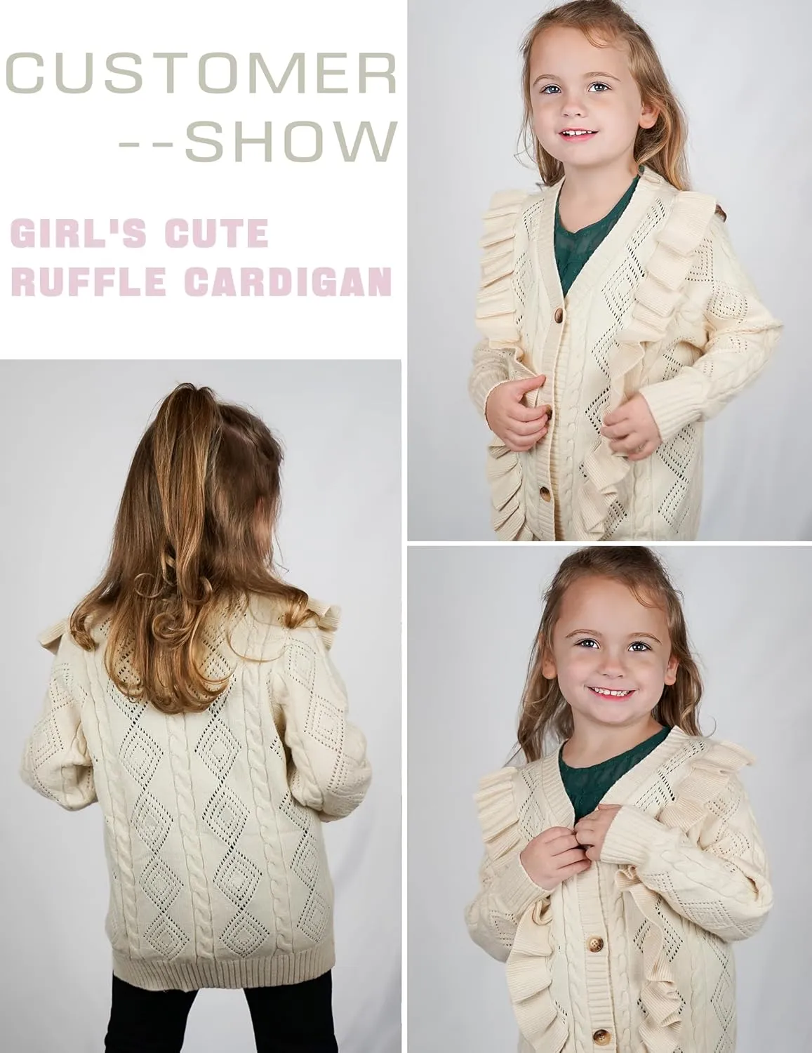 Arshiner Girls Cardigan Sweaters Ruffle School Uniform Sweater V Neck Button Front Outerwear 4-13 Years