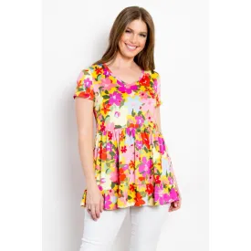 Be Stage Full Size Floral Wrinkle Free Ruffled Blouse
