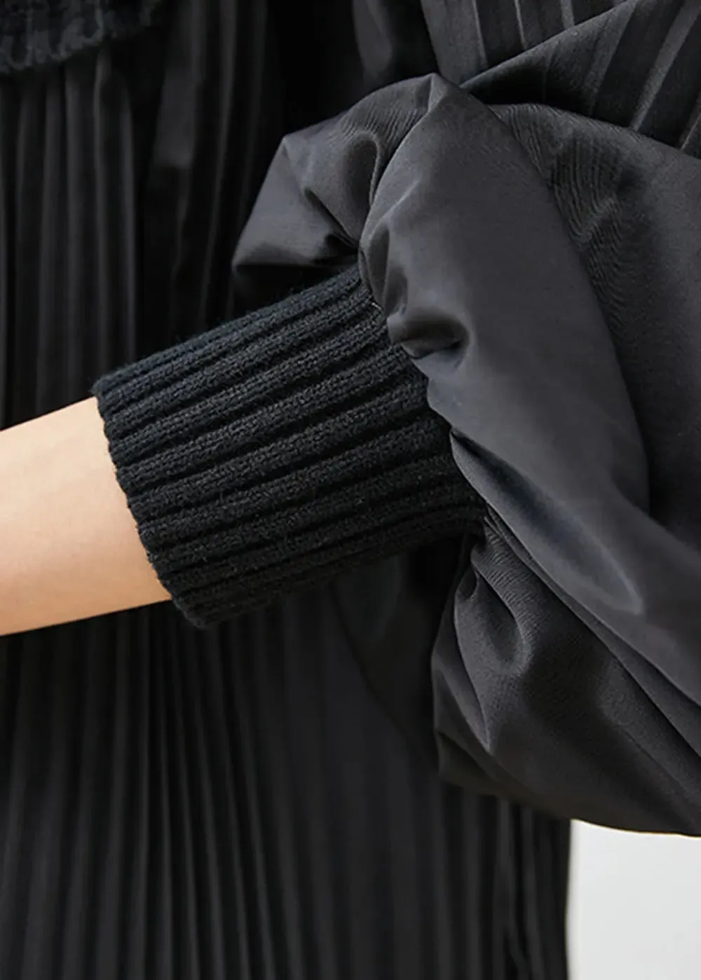Black Oversized Patchwork Wrinkled Tops