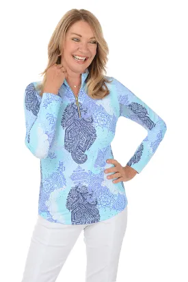 Blue Paisley UPF50  Sun Shirt