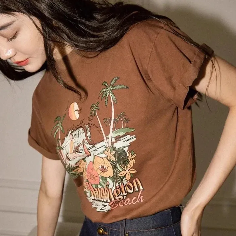 Bohemian Palm Beach Graphic Print T-Shirts