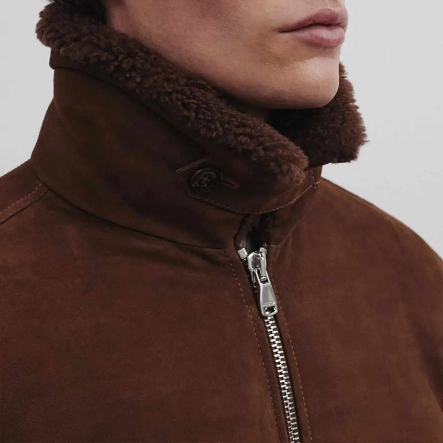 Brown Suede Goose Down Padded Flight Jacket