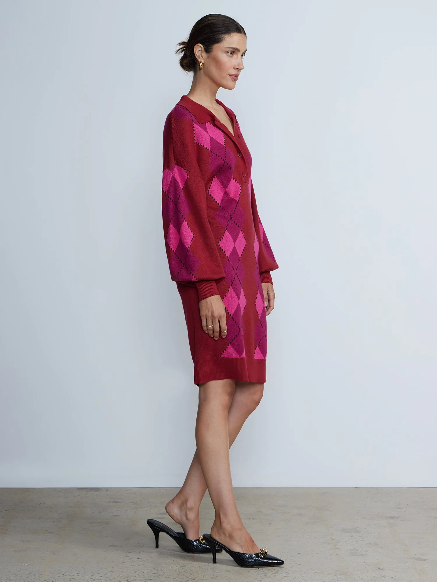Collared Argyle Plaid Sweater Dress