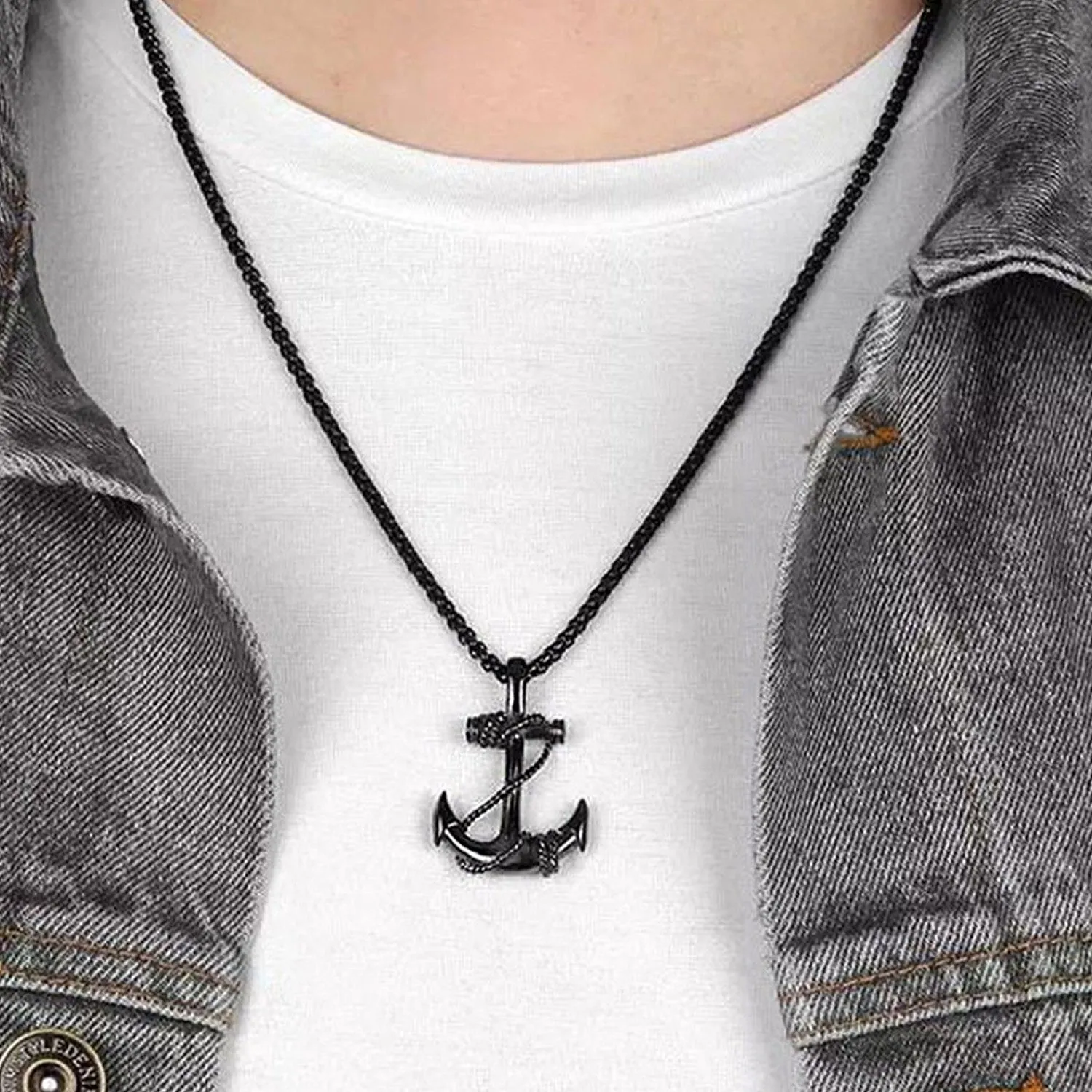 Combo of Black Gun Metal Plated Unisex Ship Anchor Necklace Chain Pendant