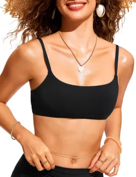 CRZ YOGA Womens Bikini Top A-C Adjustable Spaghetti Straps Bathing Suit Scoop Neck Padded Swimsuit Bra