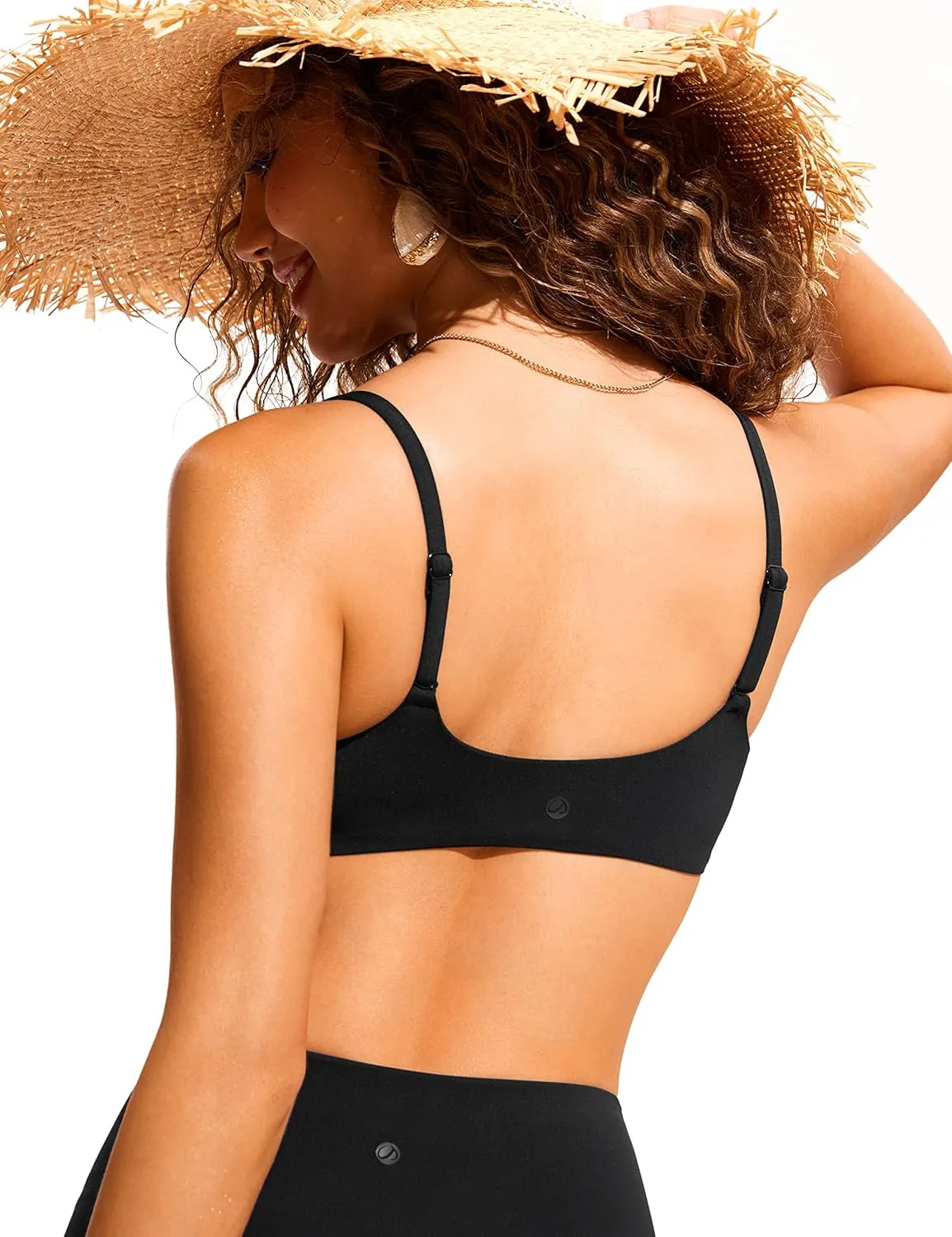 CRZ YOGA Womens Bikini Top A-C Adjustable Spaghetti Straps Bathing Suit Scoop Neck Padded Swimsuit Bra
