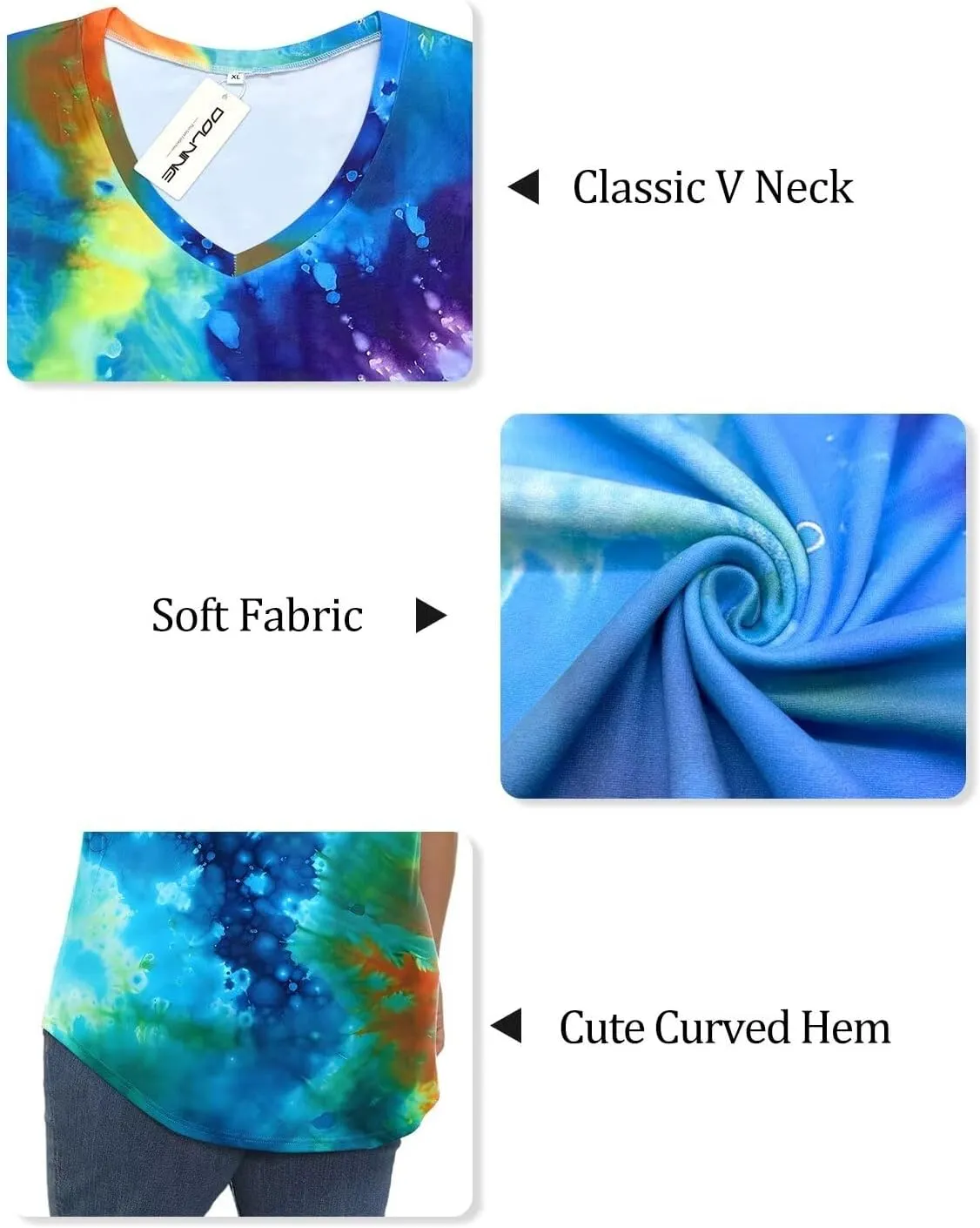 DOLNINE Womens Plus Size Tops Tie Dye Casual V Neck Summer Short Sleeve Loose Fit Shirts XL-5XL