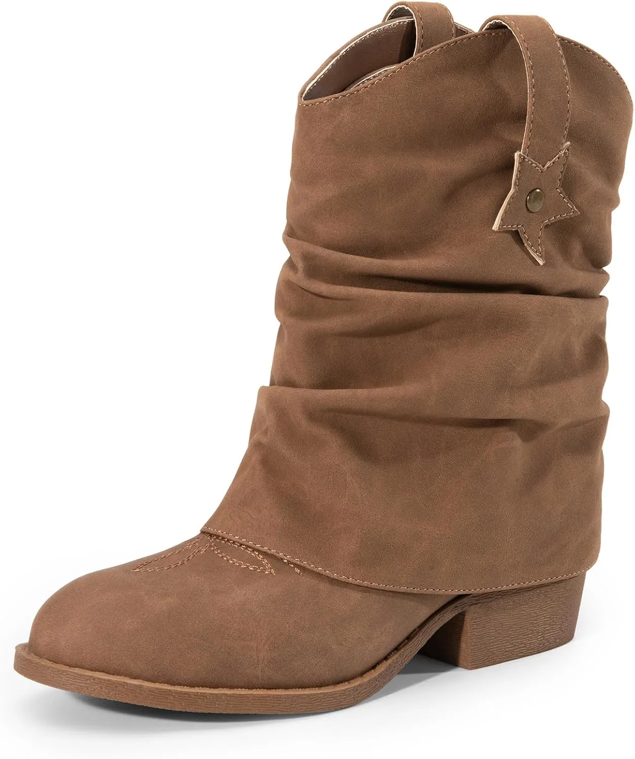 DREAM PAIRS Girls Cowboy Cowgirl Boots 2-in-1 Western Removable Cuff Fold Over Embroidered Fashion Mid Calf Shoes