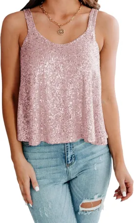 Febriajuce Women's Sequin Tank top Sleeveless Camisole Vest Tank Tops Shining Shirts
