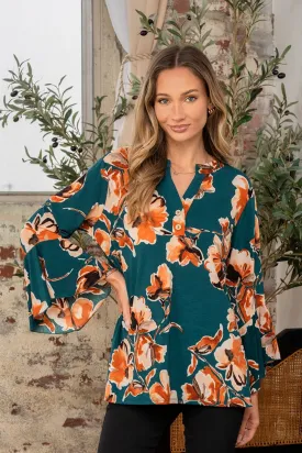 Full Size Wrinkle Free Floral Flounce Sleeve Top