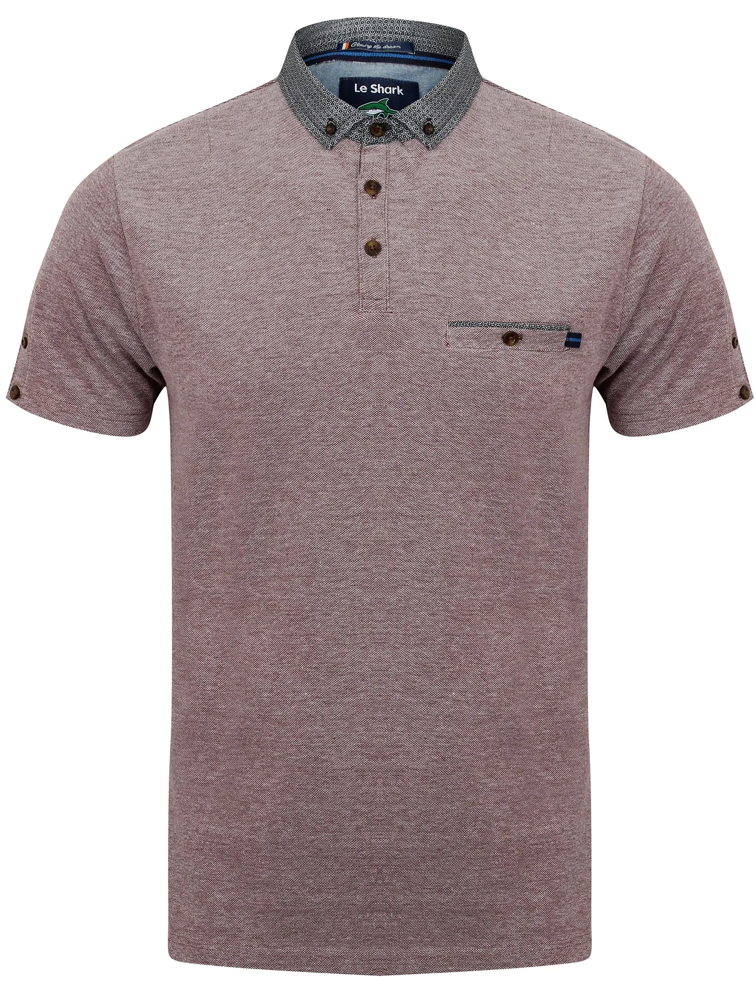 Gavel Pique Polo Shirt with Printed Collar in Port - Le Shark