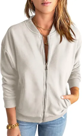 GeGekoko Womens Zip Up Sweatshirts Jackets Long Sleeve Casual Loose Outwear with Pockets