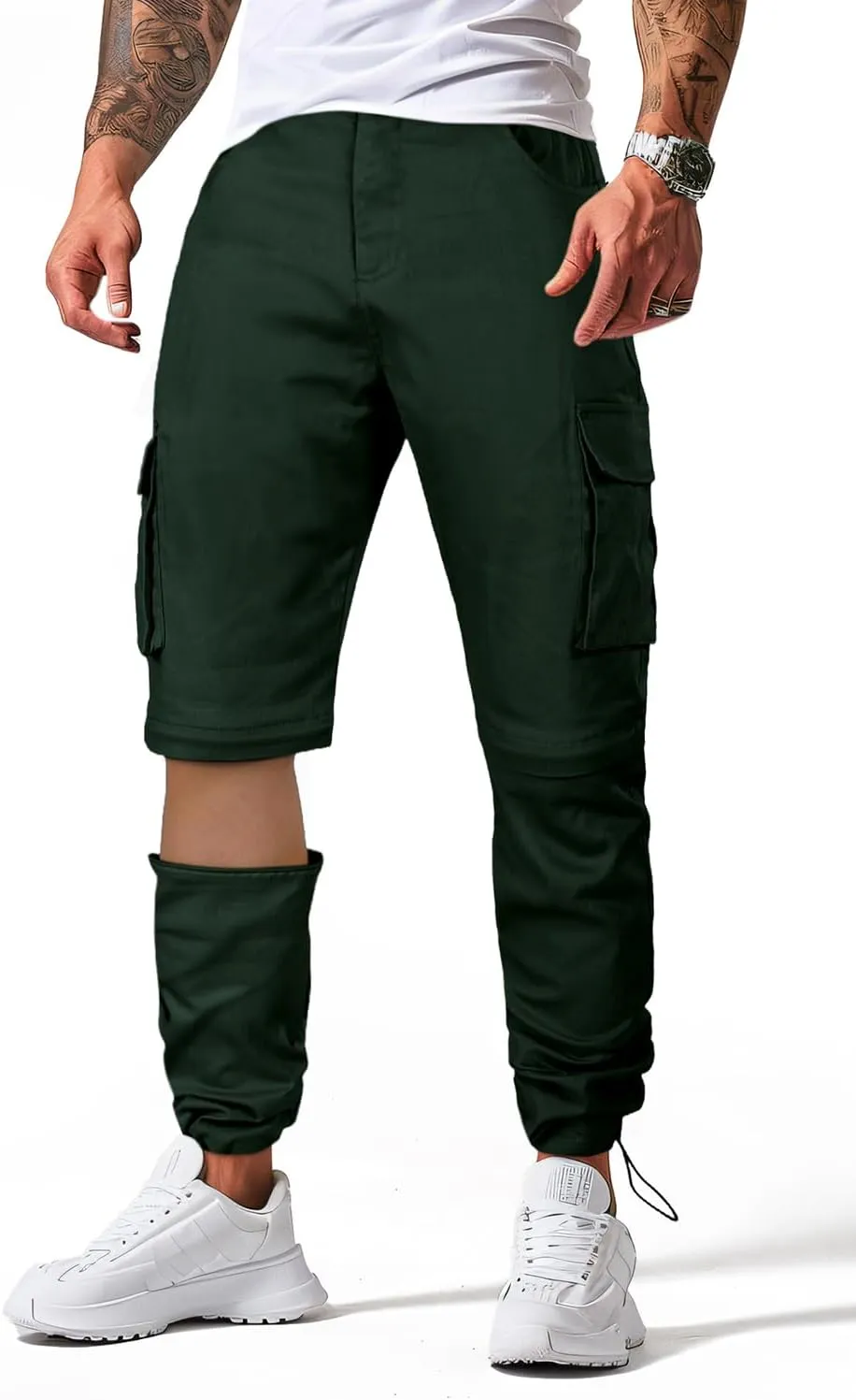 GINGTTO Mens Outdoor Hiking Convertible Pants Slim Fit Stretch Cargo Joggers Lightweight Work Pants for Men