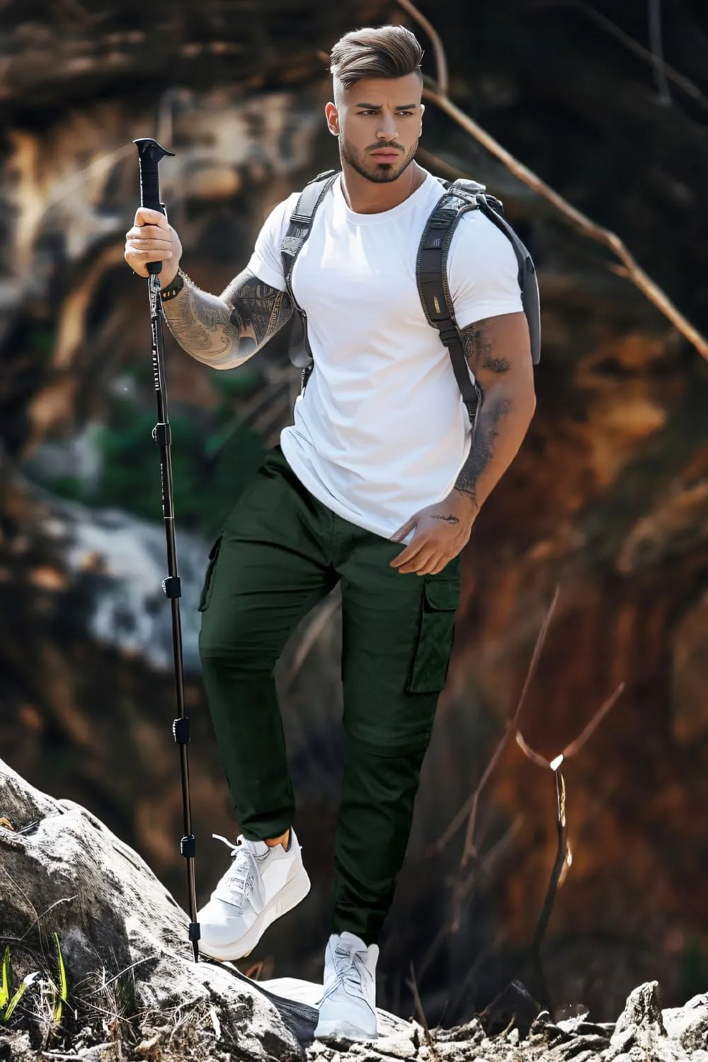 GINGTTO Mens Outdoor Hiking Convertible Pants Slim Fit Stretch Cargo Joggers Lightweight Work Pants for Men