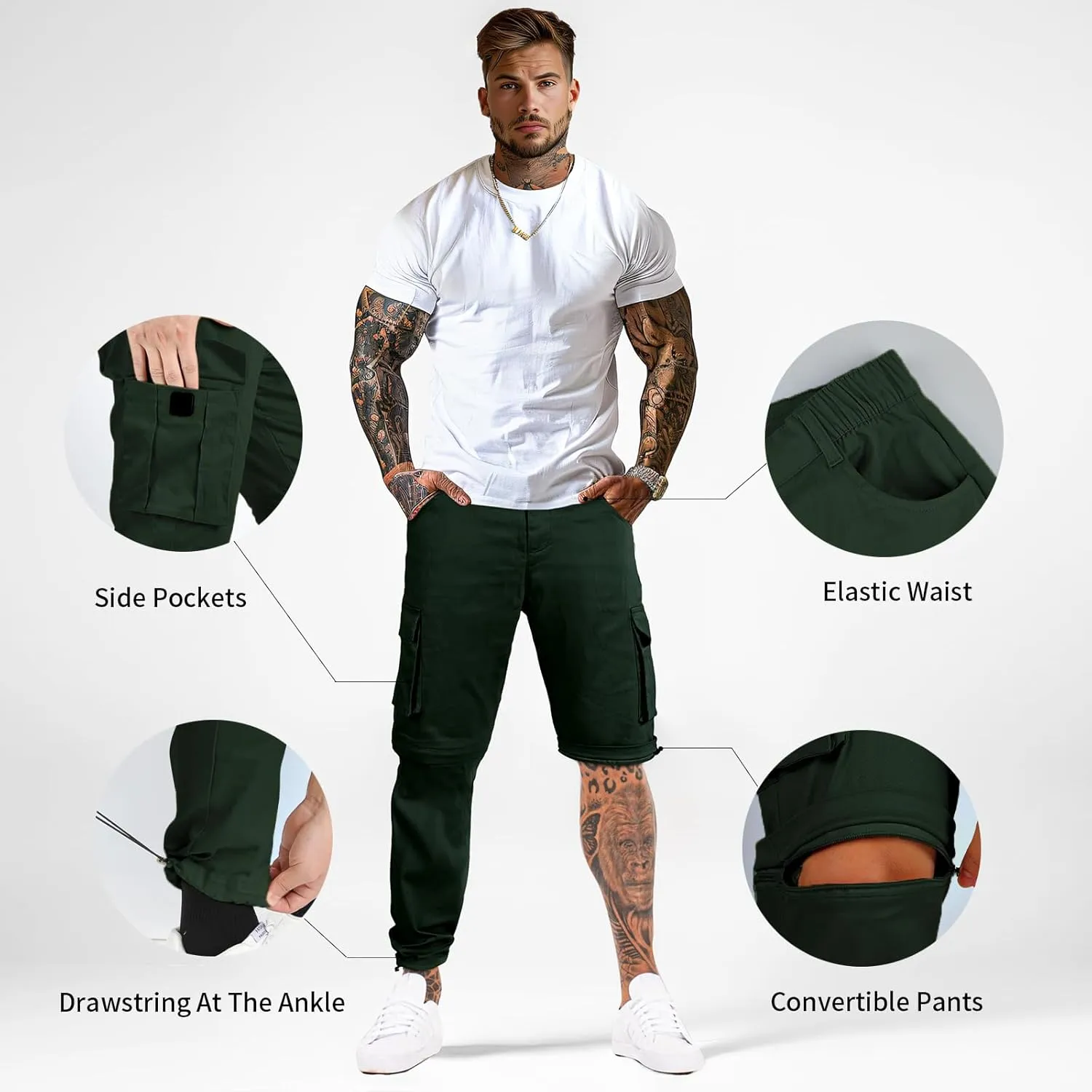 GINGTTO Mens Outdoor Hiking Convertible Pants Slim Fit Stretch Cargo Joggers Lightweight Work Pants for Men