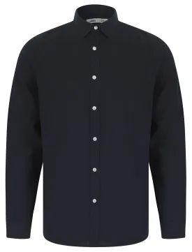 Helios Classic Collar Long Sleeve Cotton Linen Shirt in Sky Captain Navy - Tokyo Laundry