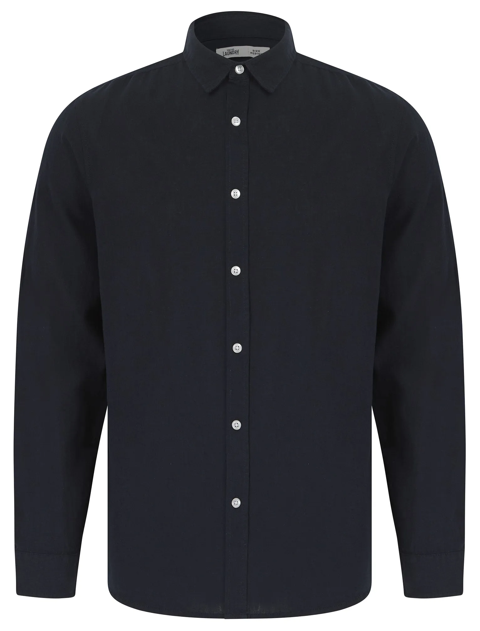 Helios Classic Collar Long Sleeve Cotton Linen Shirt in Sky Captain Navy - Tokyo Laundry