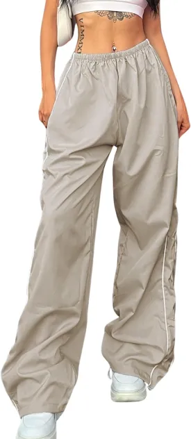 Himosyber Women's Parachute Pants Baggy Elasitc Waist Relaxed Y2K Track Pant Trousers