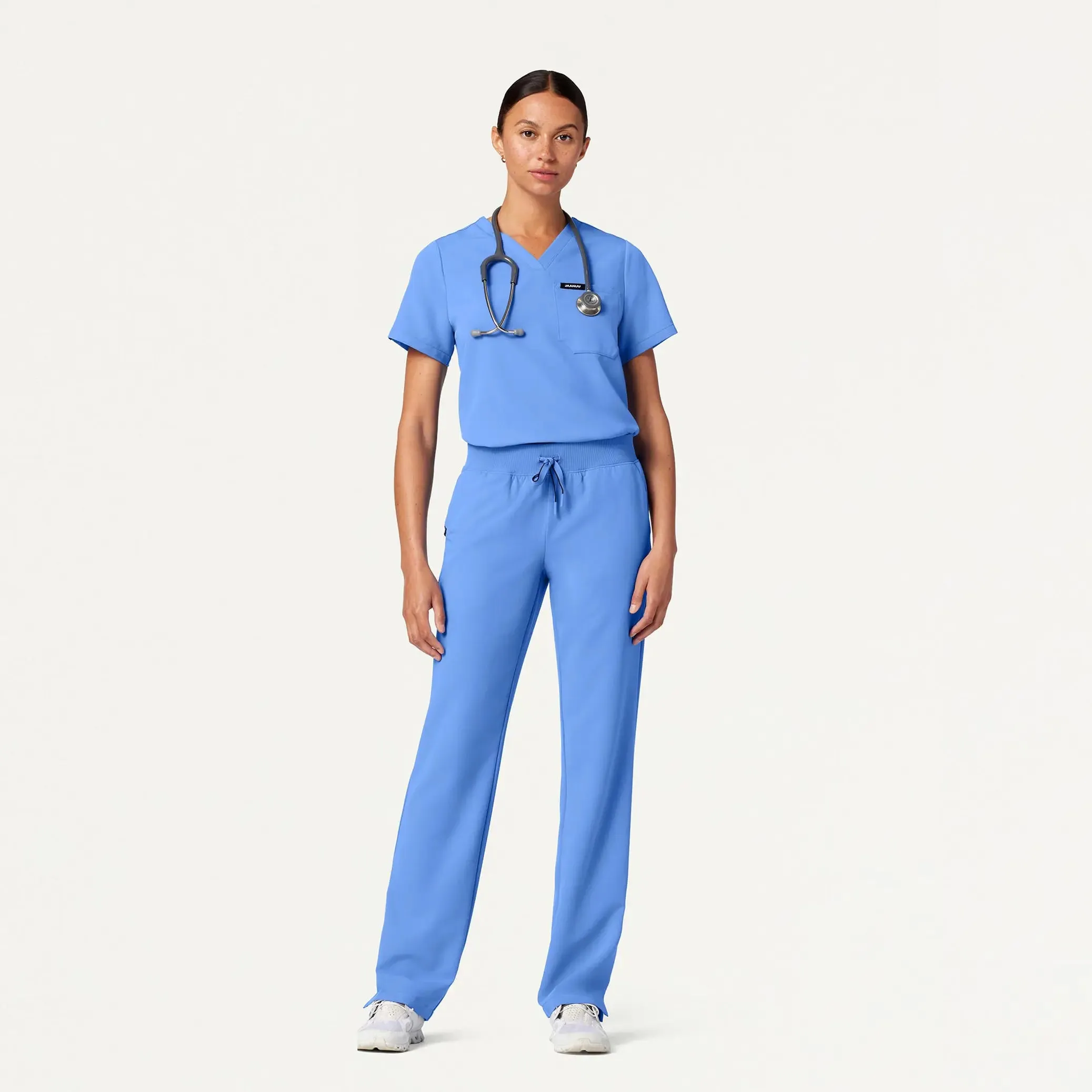 Jaanuu Women's Xenos Essential Knit-Waist Scrub Pant - Ceil Blue