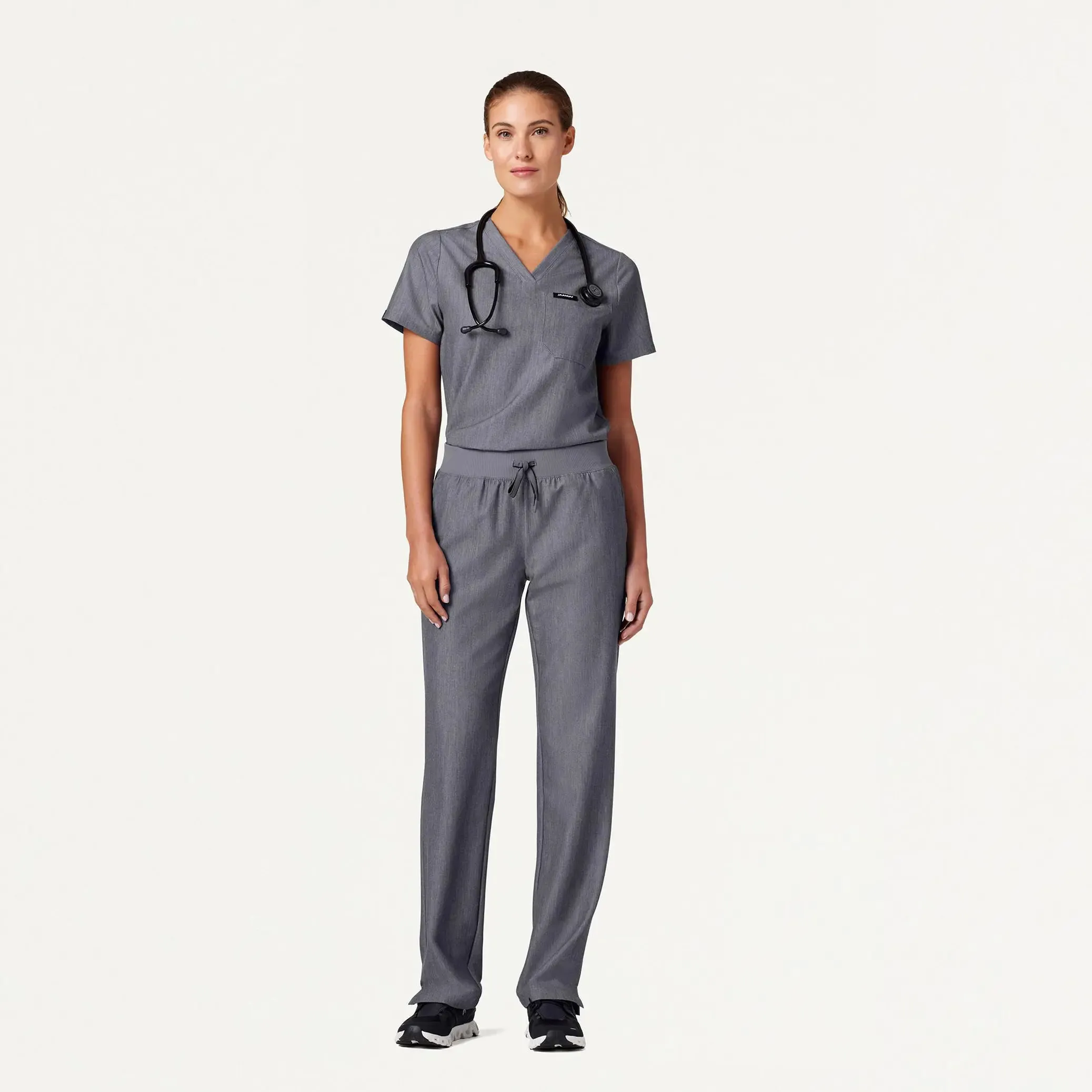 Jaanuu Women's Xenos Essential Knit-Waist Scrub Pant - Heather Gray