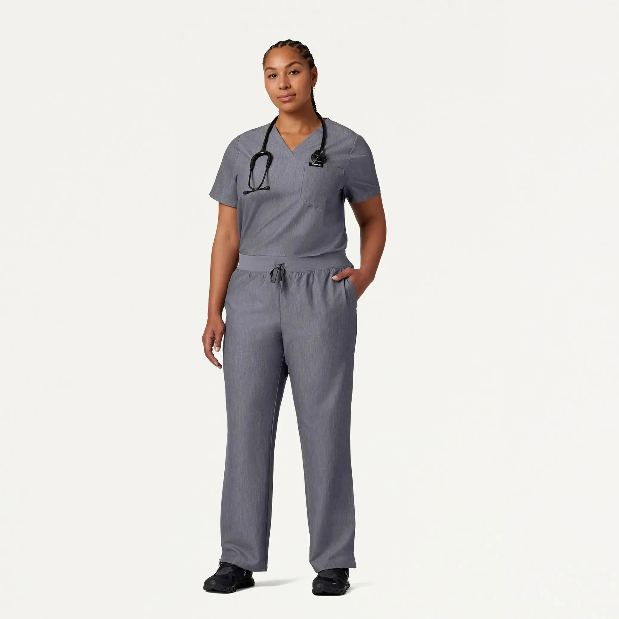 Jaanuu Women's Xenos Essential Knit-Waist Scrub Pant - Heather Gray