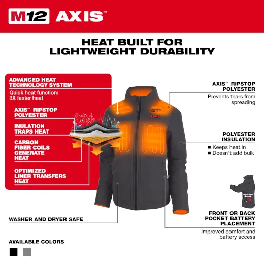 Jacket - Milwaukee M12™ Women's Heated AXIS™ Jacket, Black (Kit with Battery & Charger), 234B-21