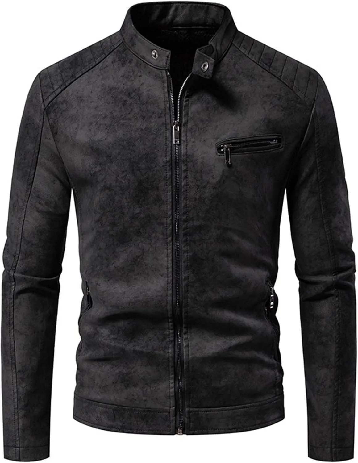 JEKE-DG Men's Lined Distressed Trucker Jean Jacket Casual Slim Fit Comfort Denim Jacket Vintage Zip Up Warm Jackets