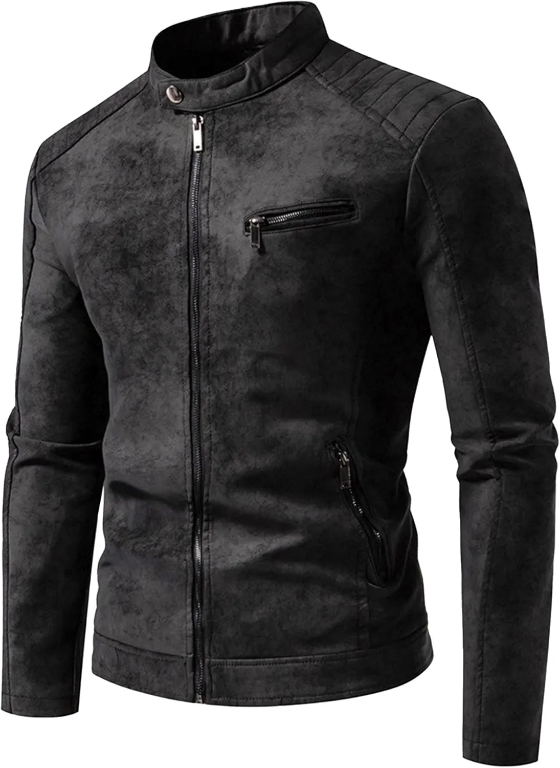 JEKE-DG Men's Lined Distressed Trucker Jean Jacket Casual Slim Fit Comfort Denim Jacket Vintage Zip Up Warm Jackets