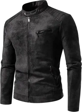 JEKE-DG Men's Lined Distressed Trucker Jean Jacket Casual Slim Fit Comfort Denim Jacket Vintage Zip Up Warm Jackets