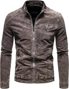 JEKE-DG Men's Lined Distressed Trucker Jean Jacket Casual Slim Fit Comfort Denim Jacket Vintage Zip Up Warm Jackets