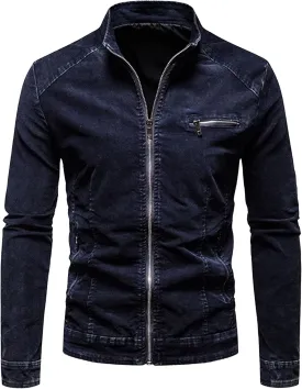 JEKE-DG Men's Lined Distressed Trucker Jean Jacket Casual Slim Fit Comfort Denim Jacket Vintage Zip Up Warm Jackets