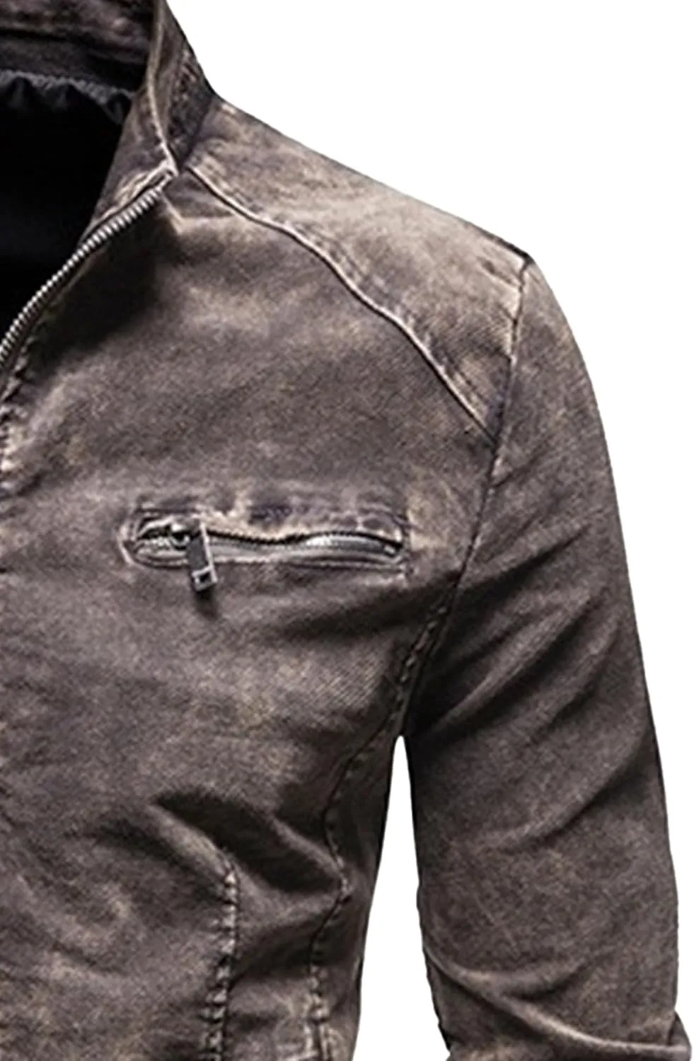 JEKE-DG Men's Lined Distressed Trucker Jean Jacket Casual Slim Fit Comfort Denim Jacket Vintage Zip Up Warm Jackets