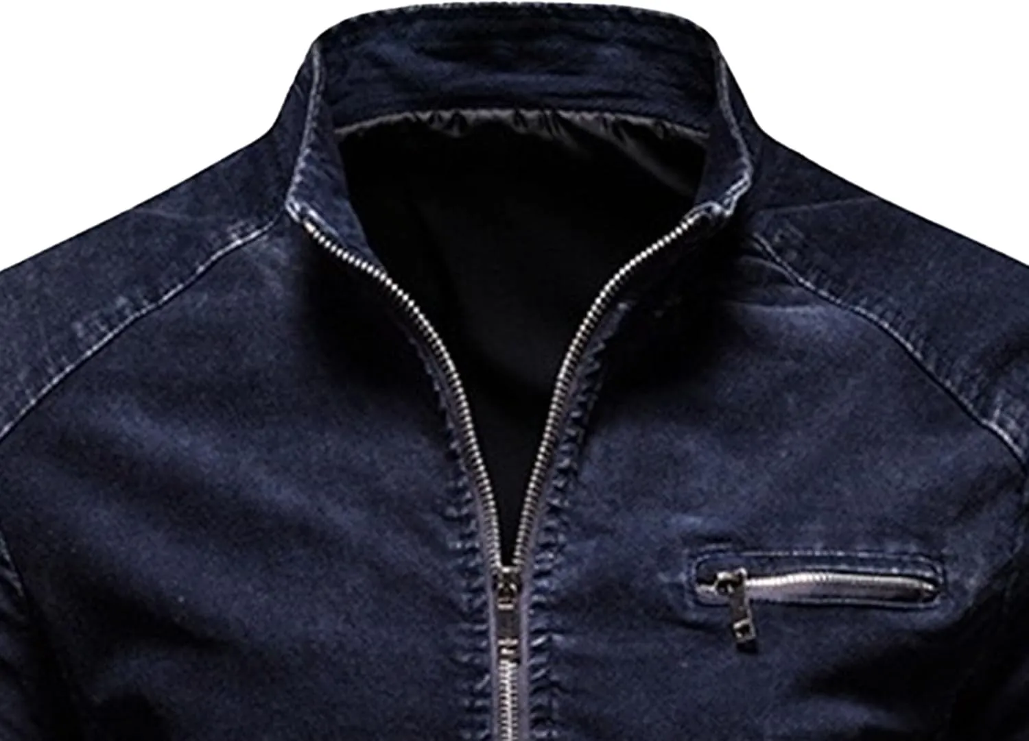 JEKE-DG Men's Lined Distressed Trucker Jean Jacket Casual Slim Fit Comfort Denim Jacket Vintage Zip Up Warm Jackets