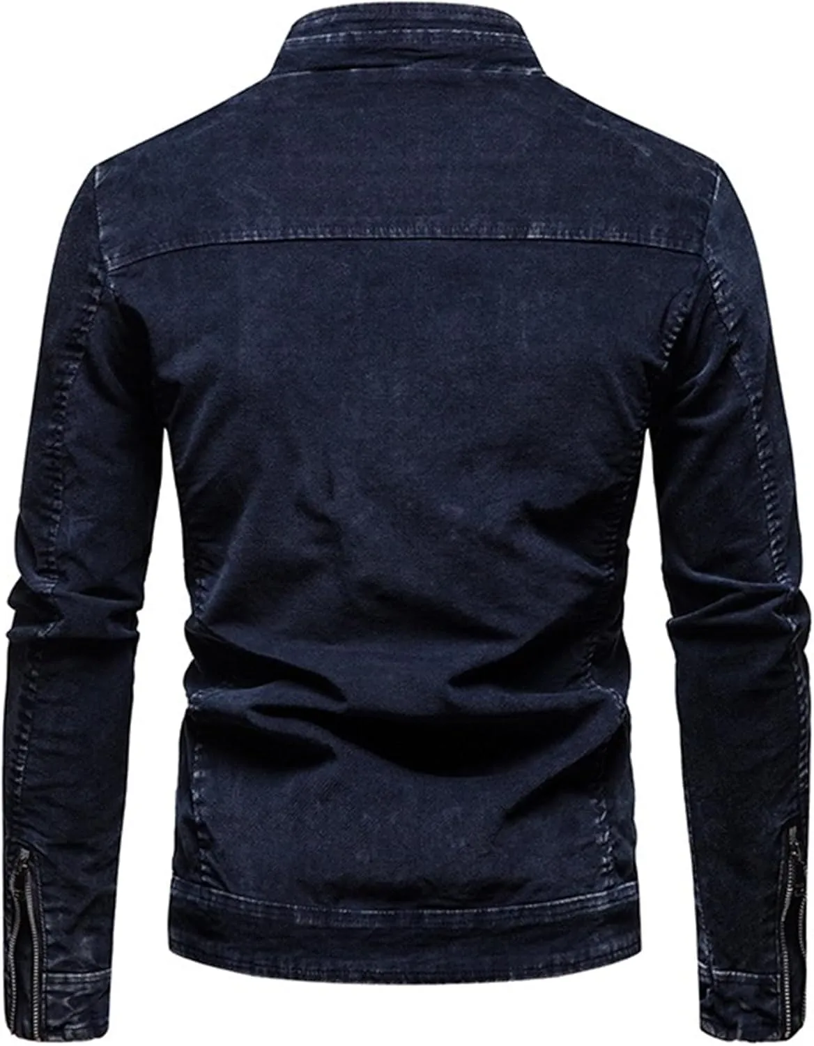 JEKE-DG Men's Lined Distressed Trucker Jean Jacket Casual Slim Fit Comfort Denim Jacket Vintage Zip Up Warm Jackets