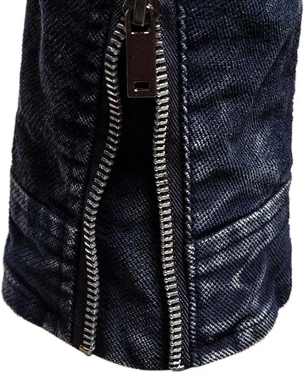 JEKE-DG Men's Lined Distressed Trucker Jean Jacket Casual Slim Fit Comfort Denim Jacket Vintage Zip Up Warm Jackets