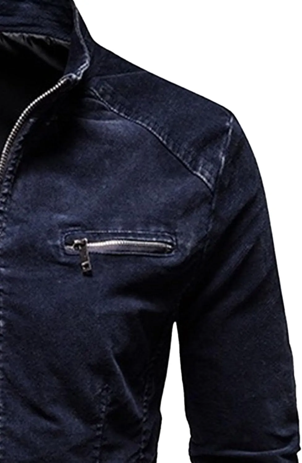 JEKE-DG Men's Lined Distressed Trucker Jean Jacket Casual Slim Fit Comfort Denim Jacket Vintage Zip Up Warm Jackets