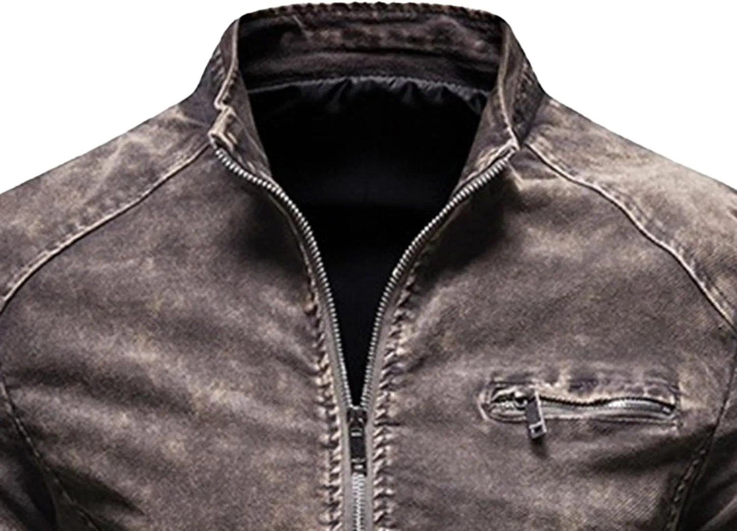 JEKE-DG Men's Lined Distressed Trucker Jean Jacket Casual Slim Fit Comfort Denim Jacket Vintage Zip Up Warm Jackets